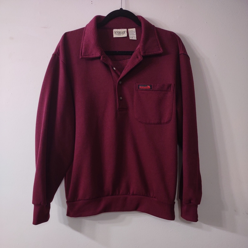 Vintage 80s  Windbreaker Brand Collared Sweatshirt Pullover, Size Medium